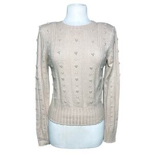 ASTR Women’s Pale Pink Faux Pearl Trimmed Crewneck Pull Over Sweater